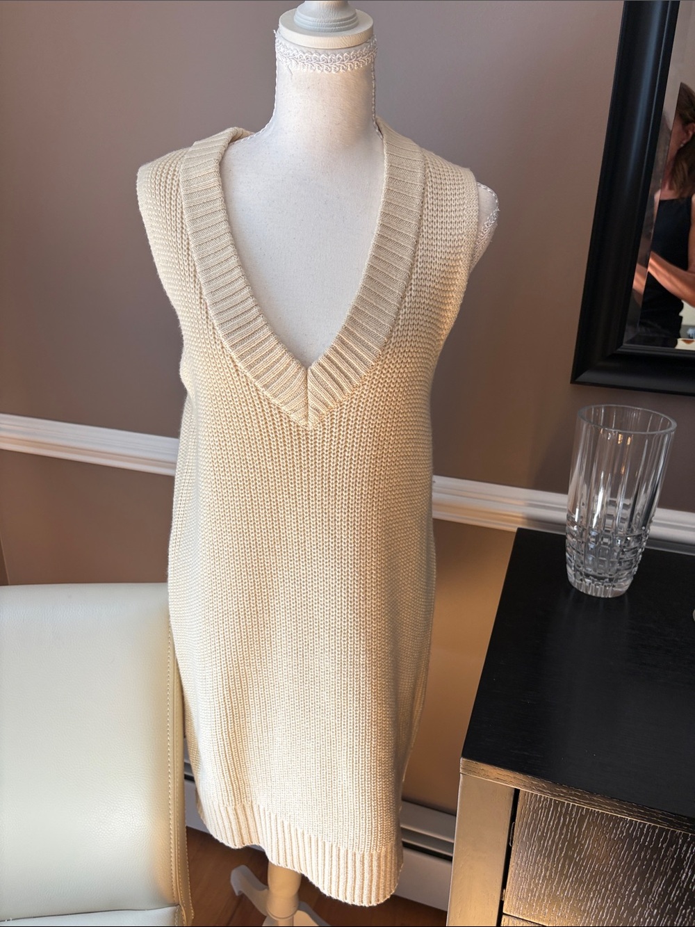 H&M Cream V-Neck Knit Sleeveless Top / Dress